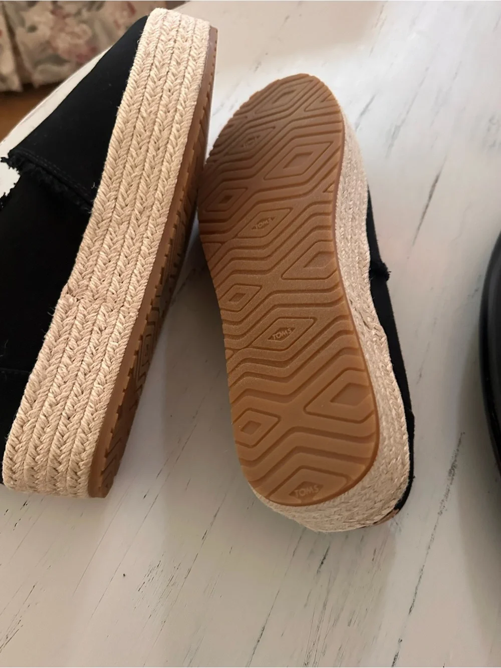 Toms Black Canvas Espadrille Platform Slip-On Sneakers